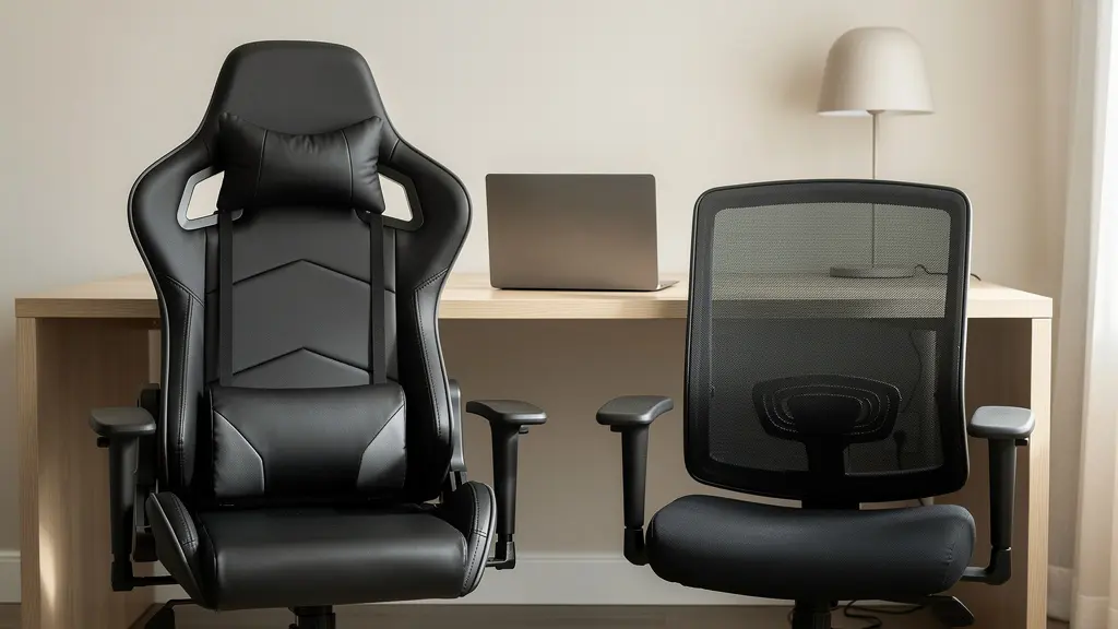 Comparaison visuelle entre un fauteuil gamer et une chaise de bureau ergonomique